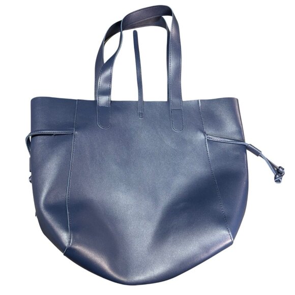 Navy Faux Leather Tote Bag With Dual Handles - Picture 1 of 7
